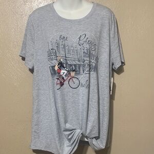 Joei & I size XL Paris T-Shirt Graphic Tee Light Gray Girl Riding Bike NWT